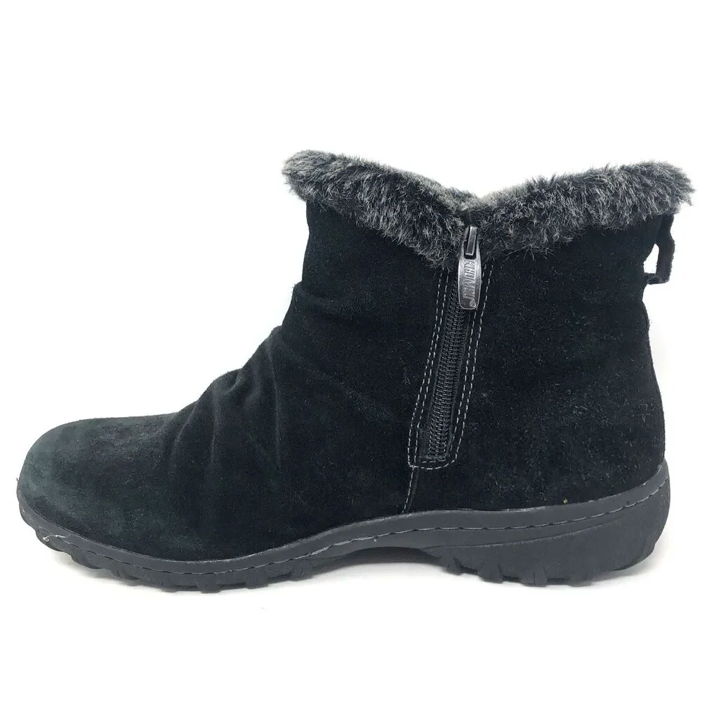 Khombu Bonnie Suede All Weather Ankle Boots Womens 10 Black Faux Fur Shearling